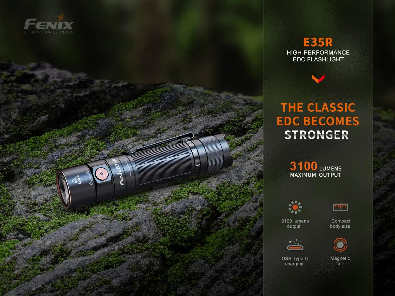 Fenix 3100 Lumen High-Performance EDC Magnetic Tail Rechargeable Flashlight - F FX-E35R Fenix