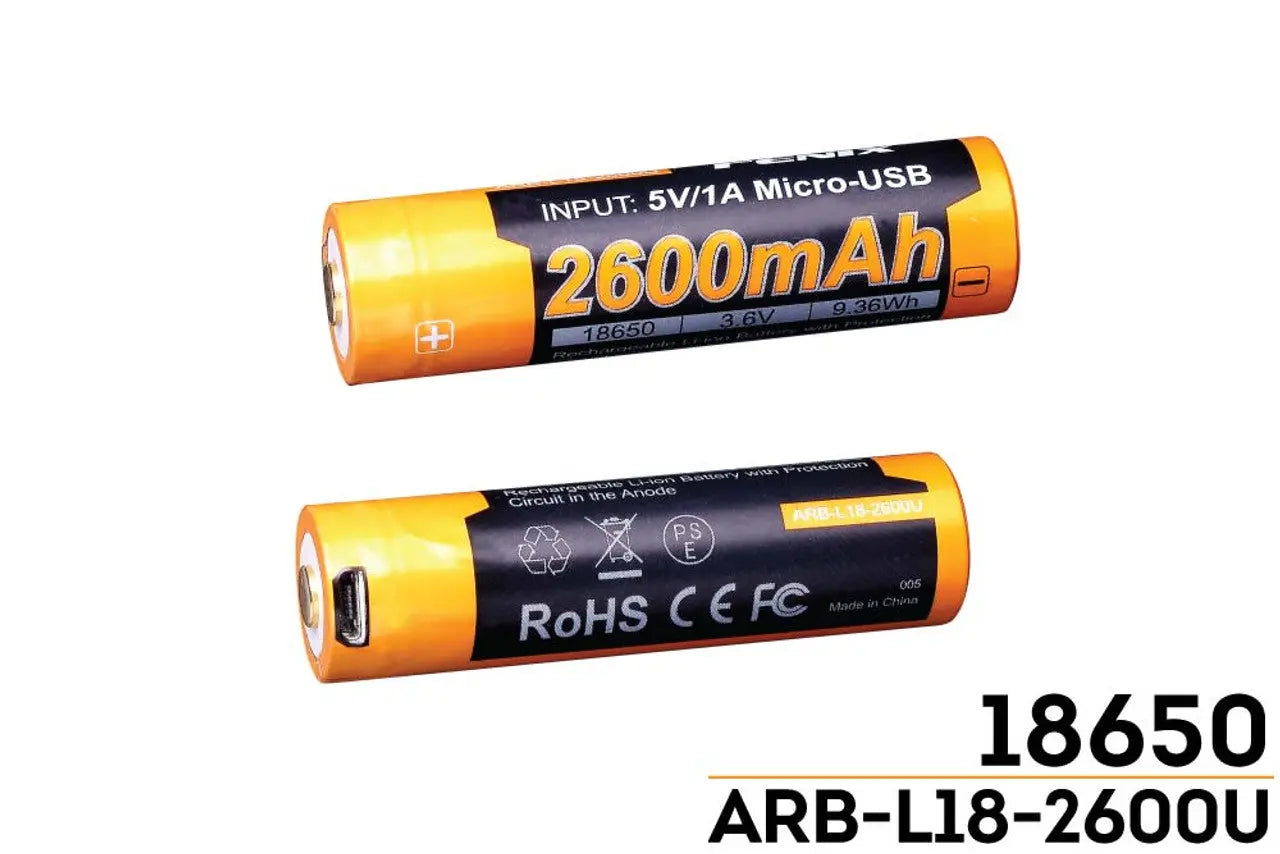 Fenix 18650 USB Rechargeable Battery, 2600mAh - F FX-ARBL182600U Fenix