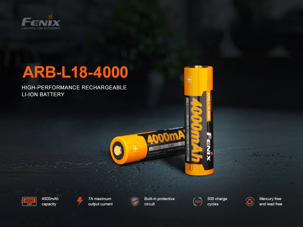 Fenix 18650 Rechargeable Battery, 4000mAh - F FX-ARBL184000 Fenix