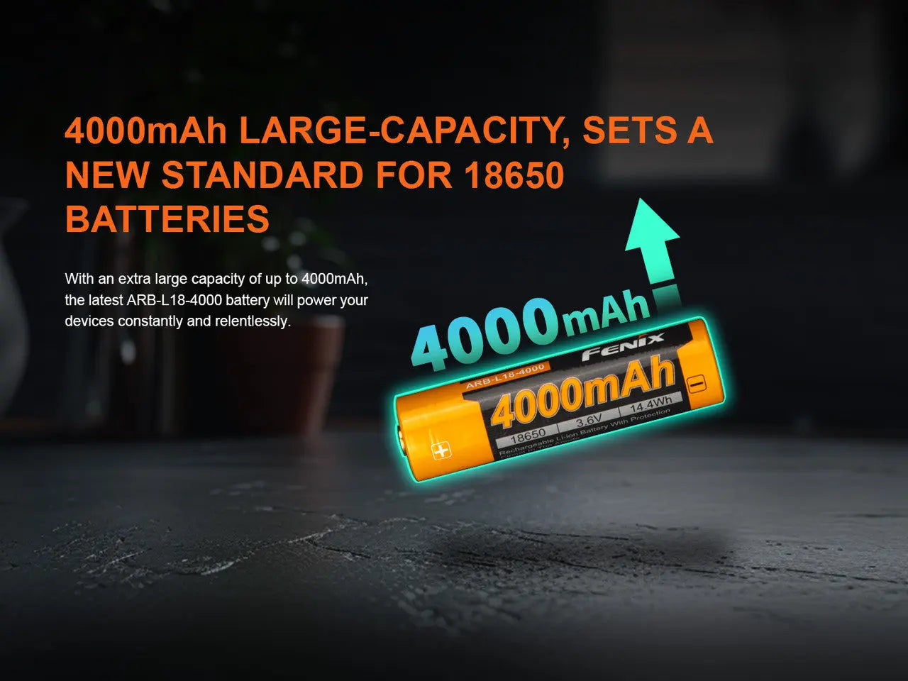 Fenix 18650 Rechargeable Battery, 4000mAh - F FX-ARBL184000 Fenix