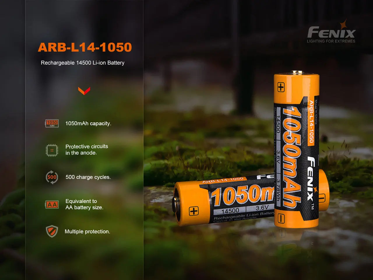 Fenix 14500 Rechargeable Battery, 1050mAh - F FX-ARBL141050 Fenix
