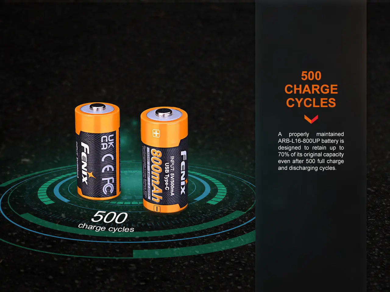Fenix 16340 USB-C Rechargeable Battery, 800mAh - F FX-ARBL16800UP Fenix