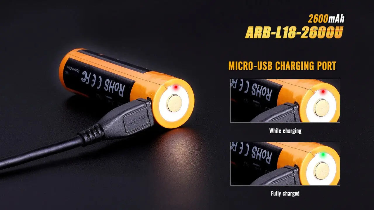 Fenix 18650 USB Rechargeable Battery, 2600mAh - F FX-ARBL182600U Fenix