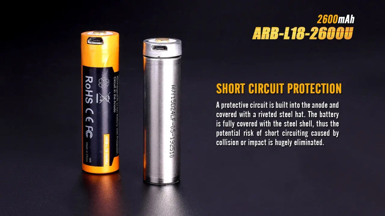 Fenix 18650 USB Rechargeable Battery, 2600mAh - F FX-ARBL182600U Fenix