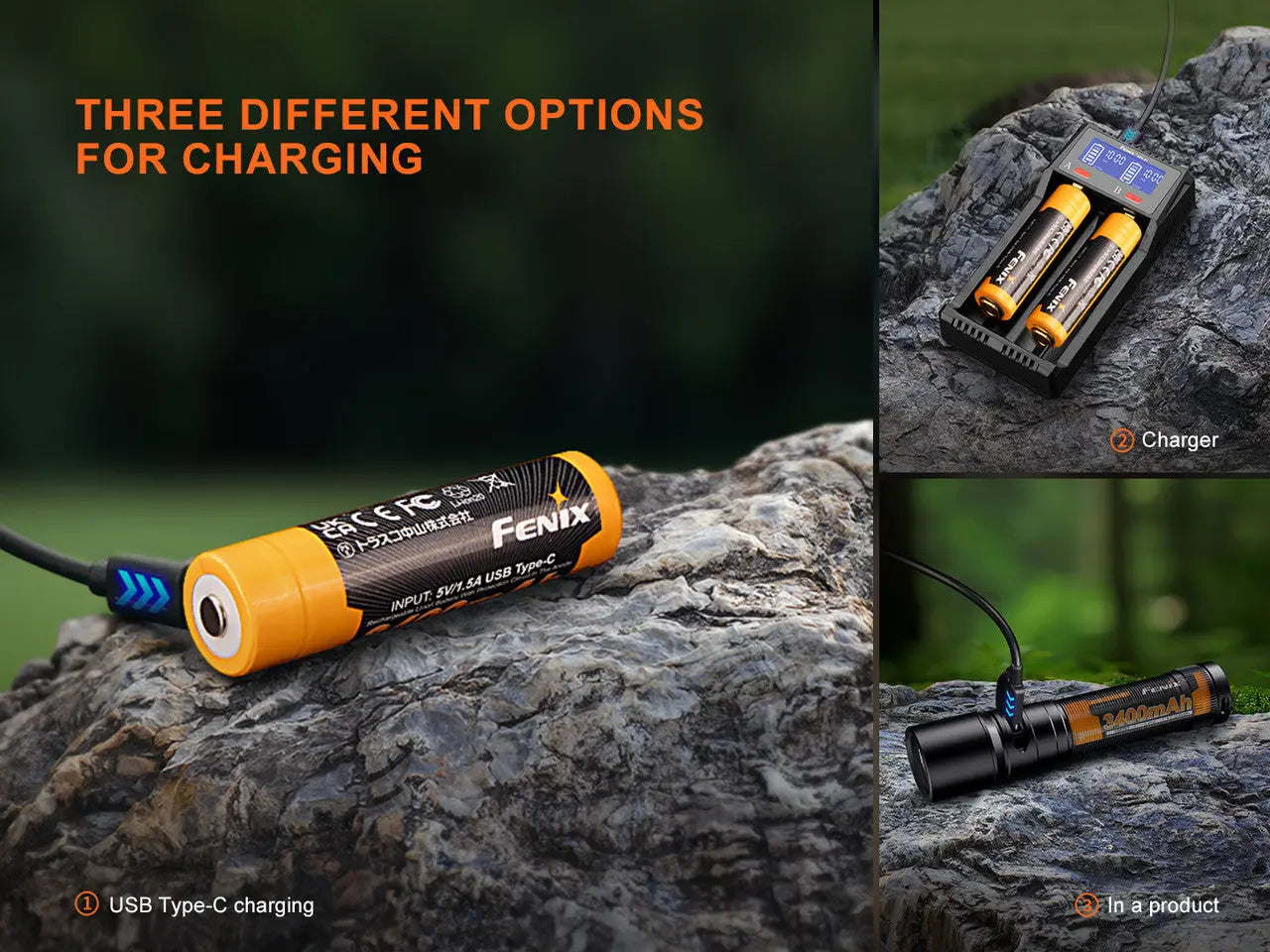 Fenix 18650 USB-C Rechargeable Battery, 3400mAh - F FX-ARBL183400UV3 Fenix