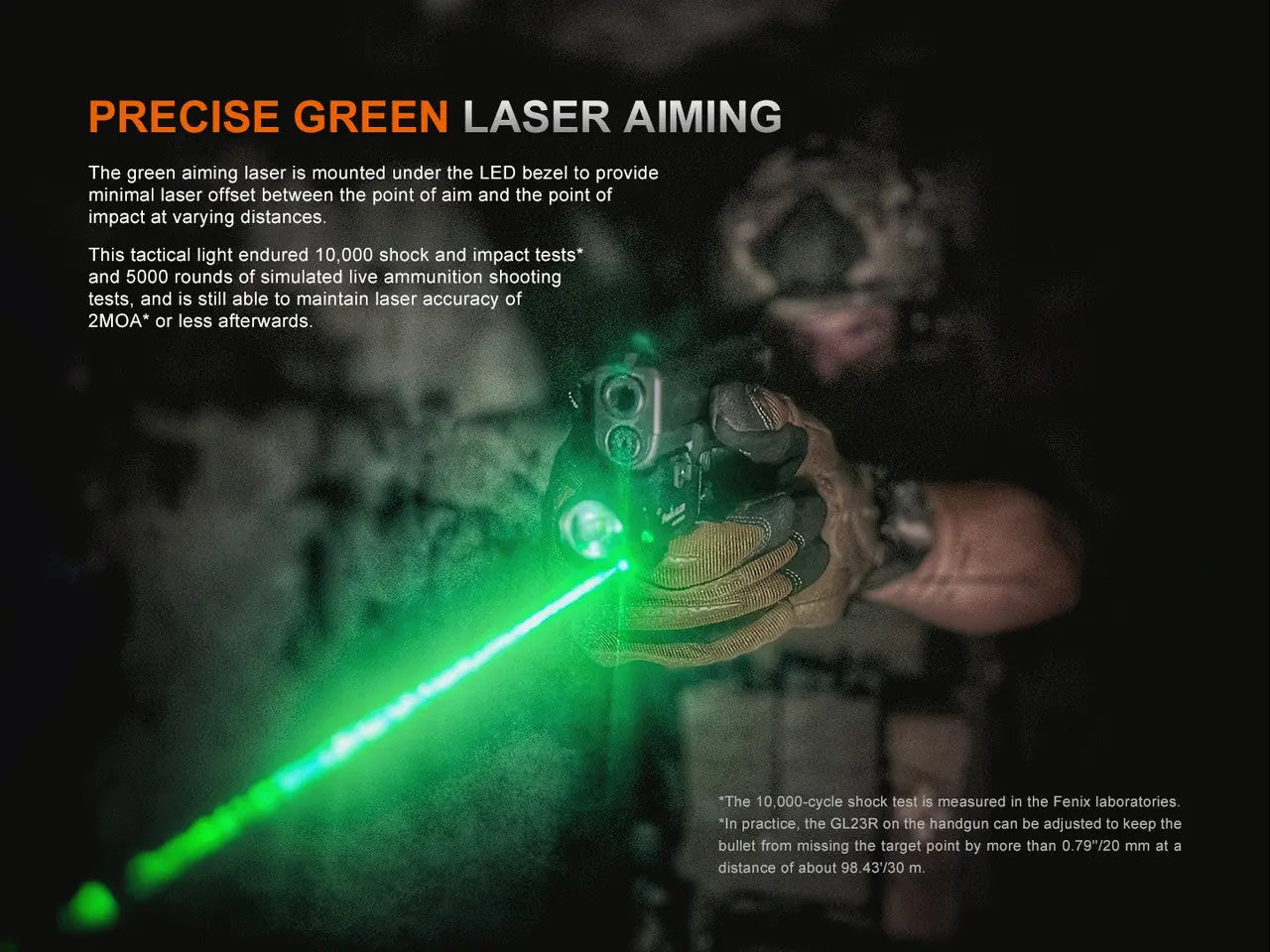 Fenix 1200 Lumen Rechargeable Pistol Light with Green Laser - F FX-GL23R Fenix