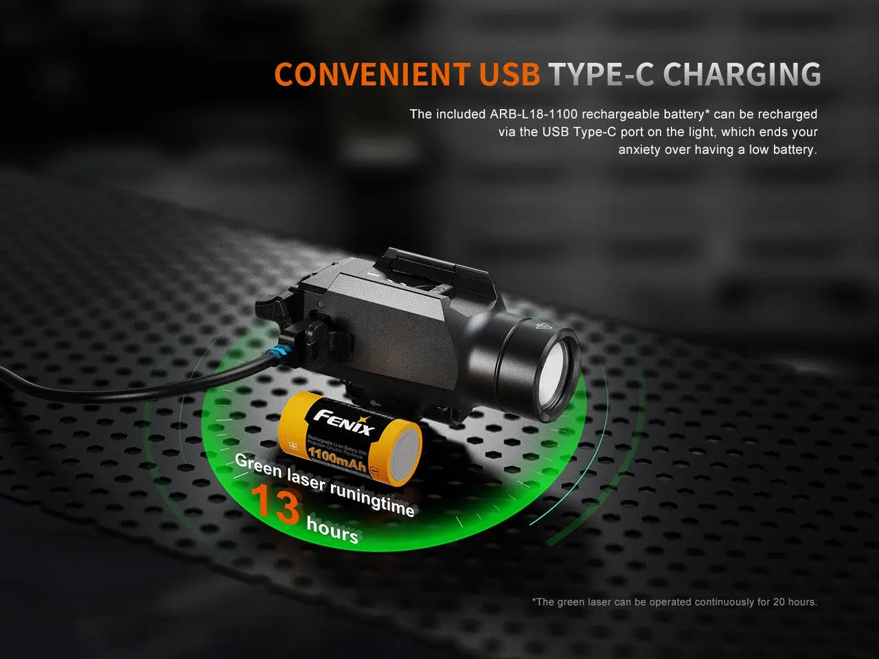 Fenix 1200 Lumen Rechargeable Pistol Light with Green Laser - F FX-GL23R Fenix