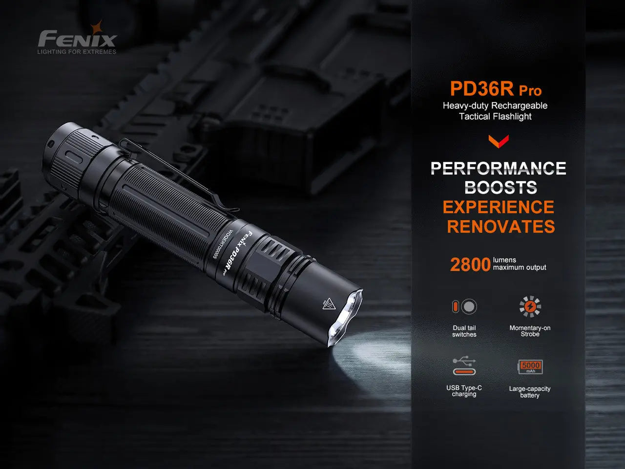 Fenix 2800 Lumen Rechargeable Flashlight - F FX-PD36R-PRO Fenix