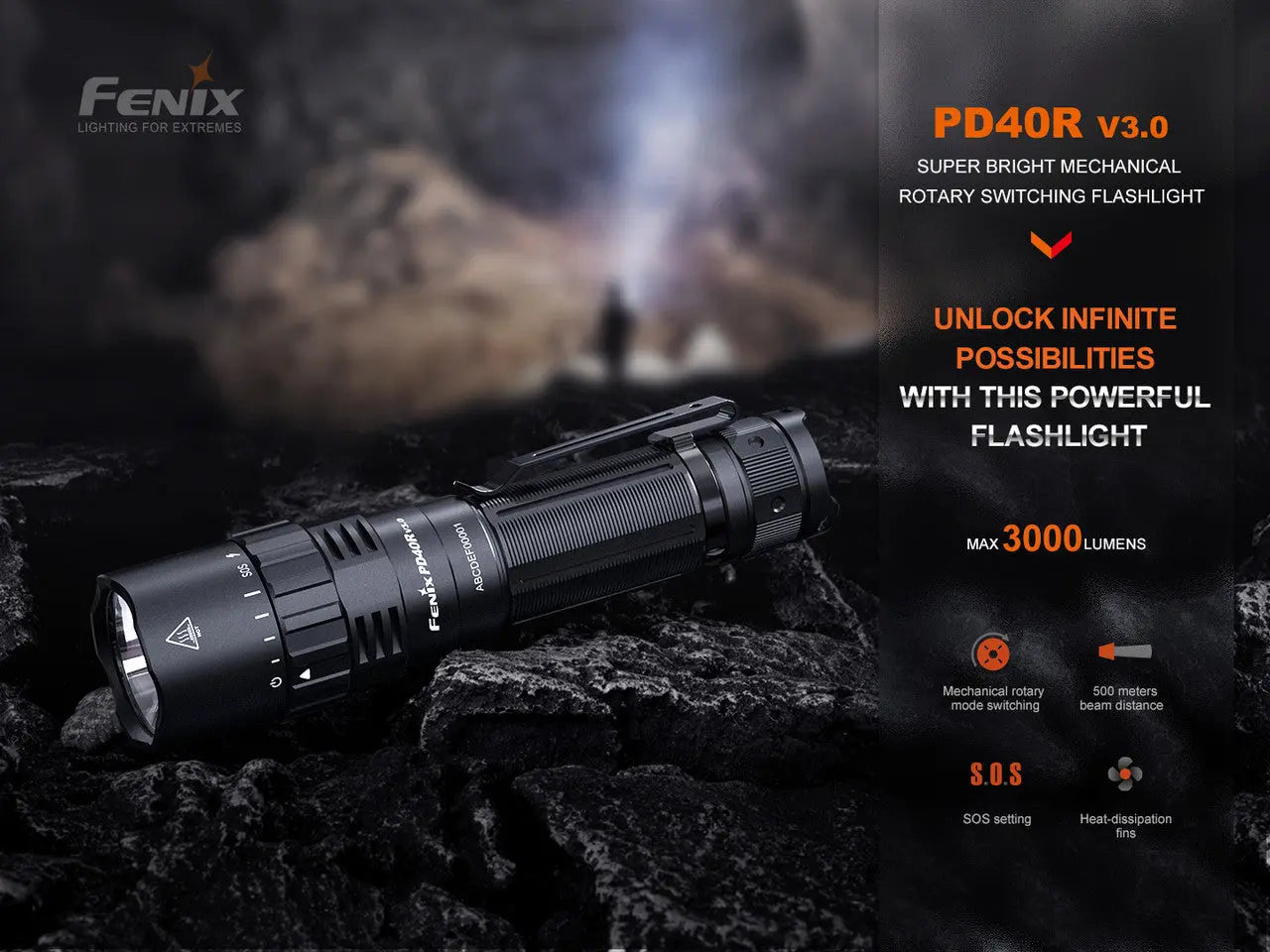 Fenix 3000 Lumen V3.0 Super Bright LED Rechargeable Flashlight - F FX-PD40RV3 Fenix