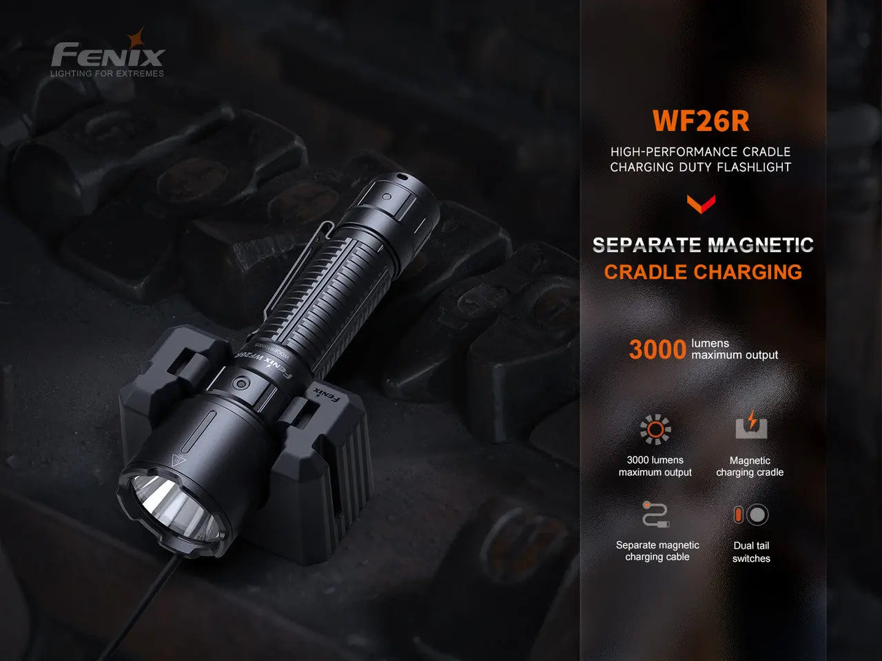 Fenix 3000 Lumen Cradle Charging Duty Flashlight - F FX-WF26R Fenix