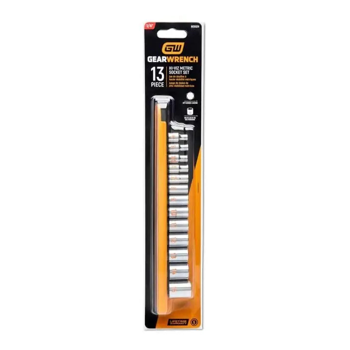 GEARWRENCH Set of 13 1/4 in Drive 6 Point Metric Hi-Viz Socket - GW 80302H