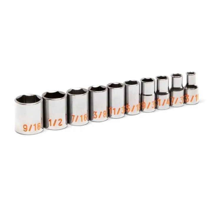 GEARWRENCH Set of 10 1/4 in Drive 6 Point SAE Hi-Viz Socket - GW 80303H