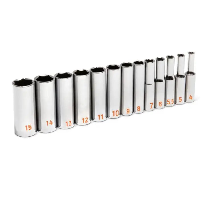 GEARWRENCH Set of 13 1/4 in Drive 6 Point Metric Hi-Viz Deep Socket - GW 80304H