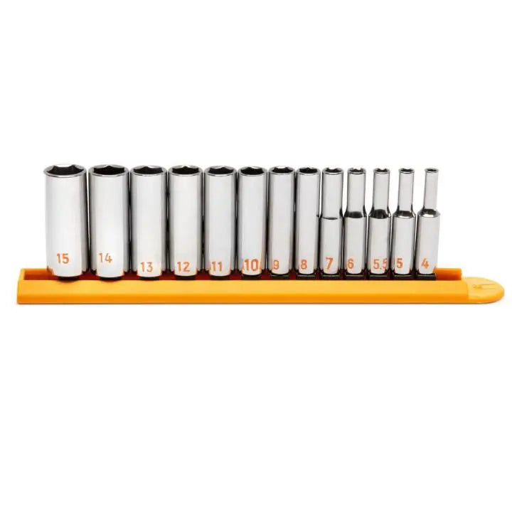 GEARWRENCH Set of 13 1/4 in Drive 6 Point Metric Hi-Viz Deep Socket - GW 80304H