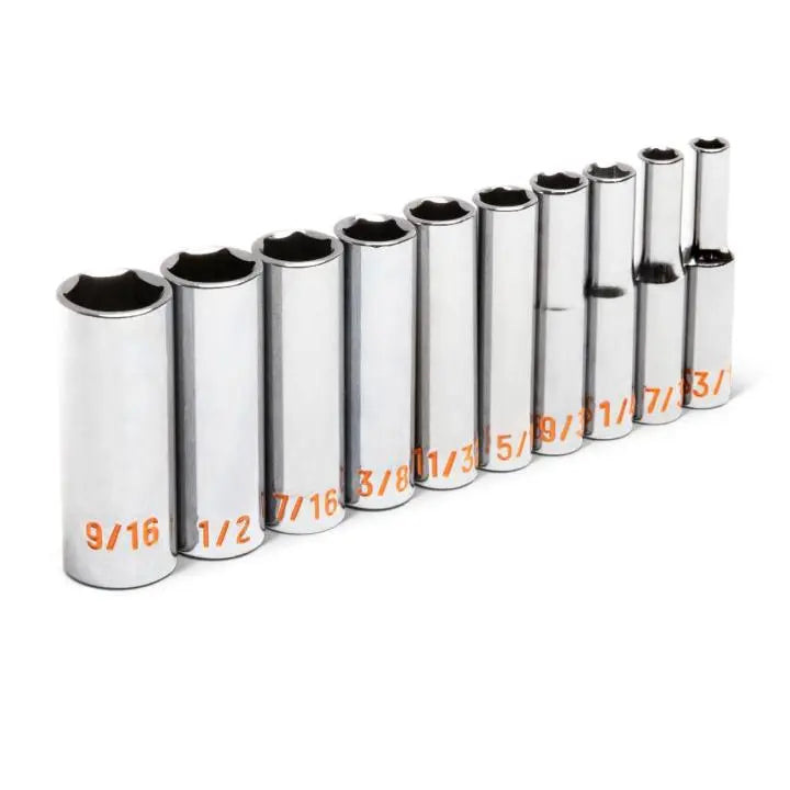 GEARWRENCH Set of 10 1/4 in Drive 6 Point SAE Hi-Viz Deep Socket - GW 80305H