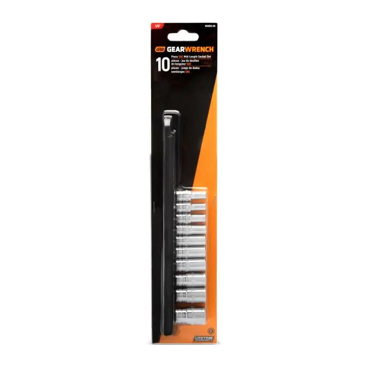 GEARWRENCH Set of 10 1/4 in Drive 6-Point Mid Length SAE Sockets - GW 80305S-06 Socket Set GEARWRENCH