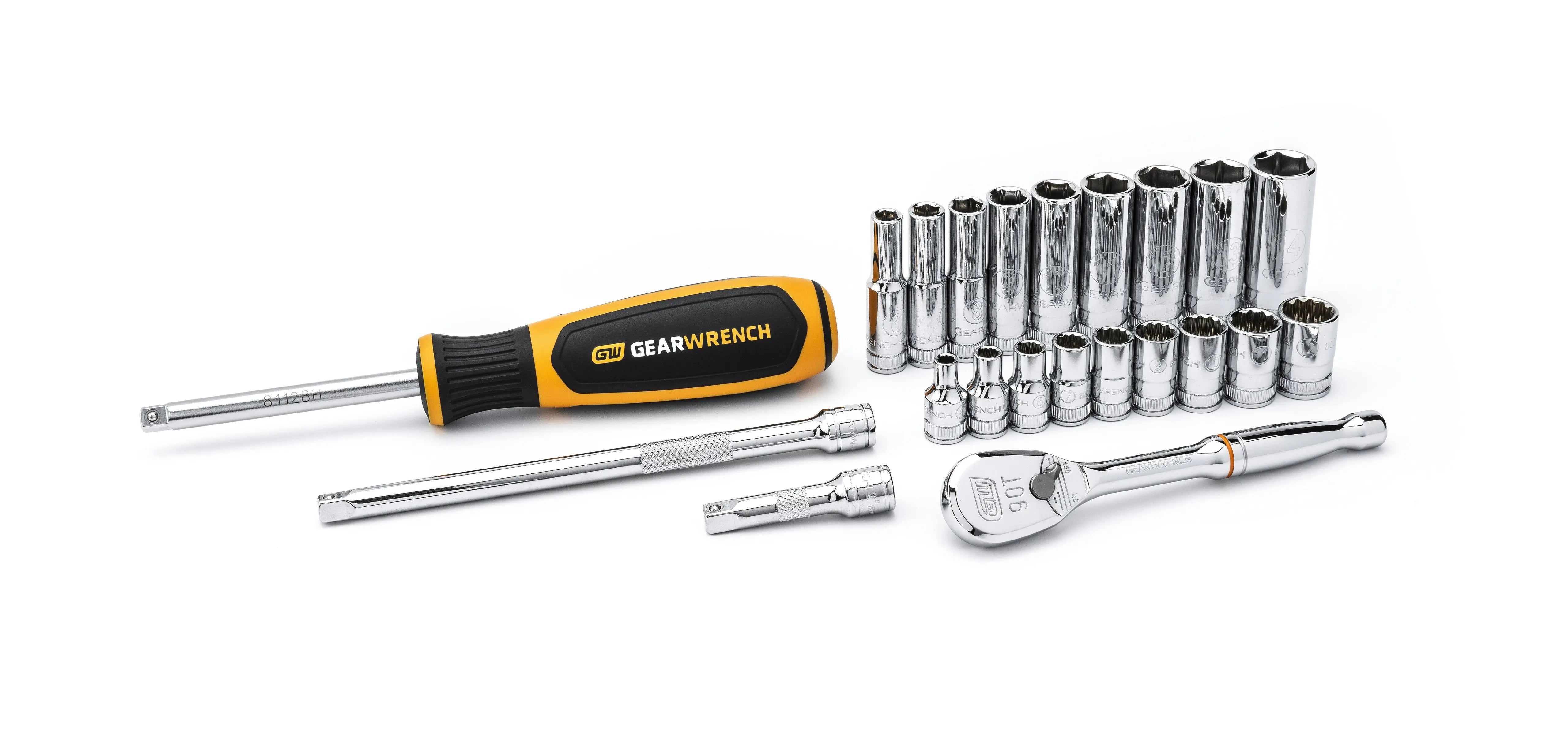 GEARWRENCH 22 Pc. 1/4" Drive 6 and 12 Point Metric Standard and Deep Mechanics Tool Set 80327 GEARWRENCH