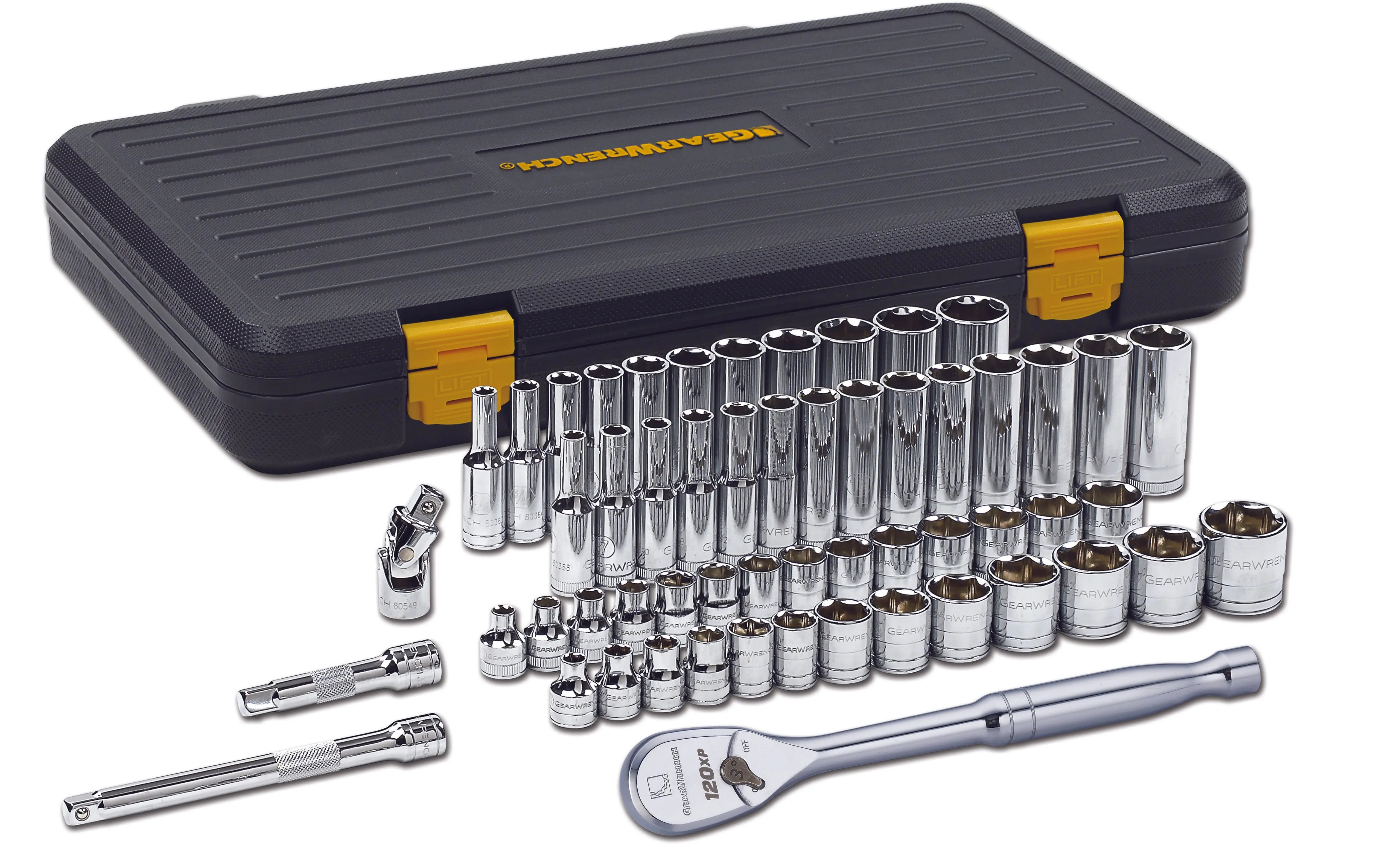 GEARWRENCH 56 Pc. 3/8" Drive 120XP 6 Point SAE/Metric Standard and Deep Mechanics Tool Set 80550P GEARWRENCH