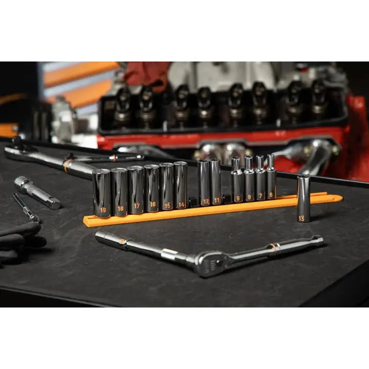 GEARWRENCH Set of 14 3/8 in Drive 6 Point Metric Hi-Viz Deep Socket - GW 80554H