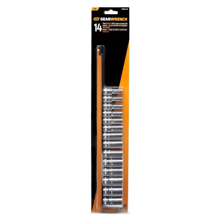 GEARWRENCH Set of 14 3/8 in Drive 6-Point Mid Length Metric Sockets - GW 80554S-06 Socket Set GEARWRENCH