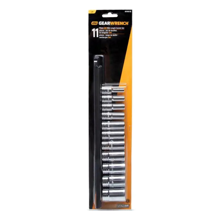 GEARWRENCH Set of 11 3/8 in Drive 6-Point Mid Length SAE Sockets - GW 80555S-06 Socket Set GEARWRENCH