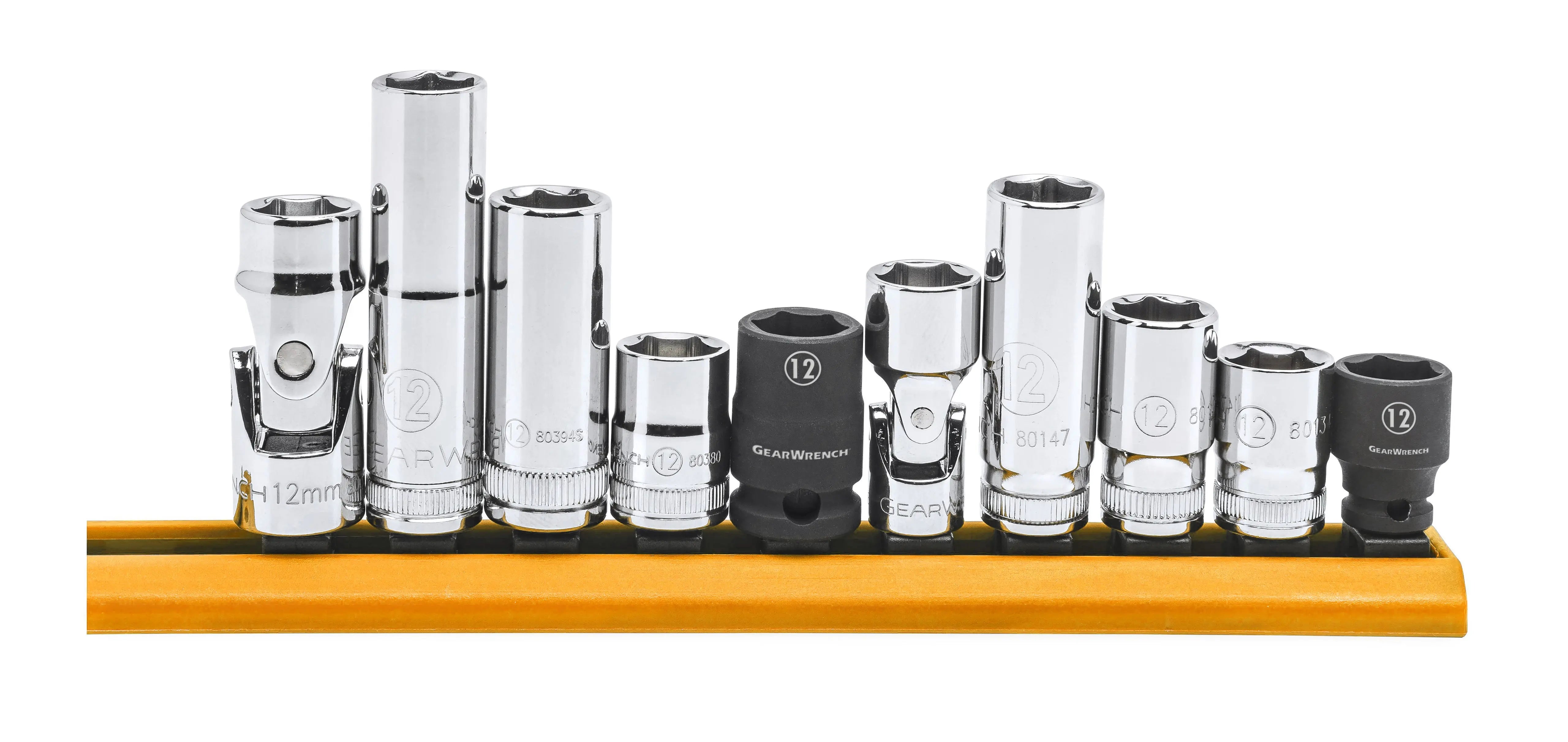 GEARWRENCH 10 Pc. 1/4" and 3/8" Drive 6 Point 12MM Socket Set 80576 GEARWRENCH