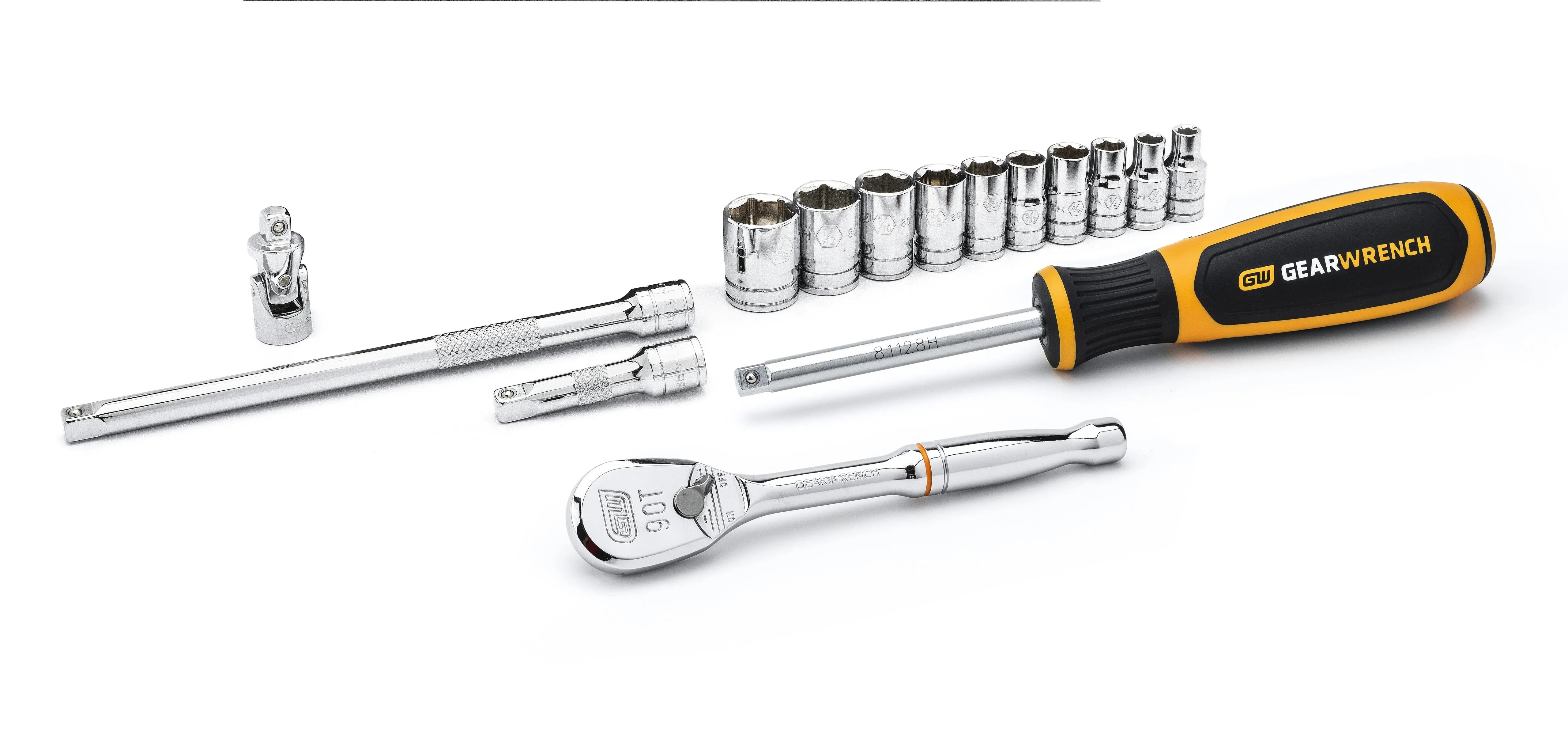 GEARWRENCH 15 Pc. 1/4" Drive 6 Point SAE Mechanics Tool Set 80650 GEARWRENCH