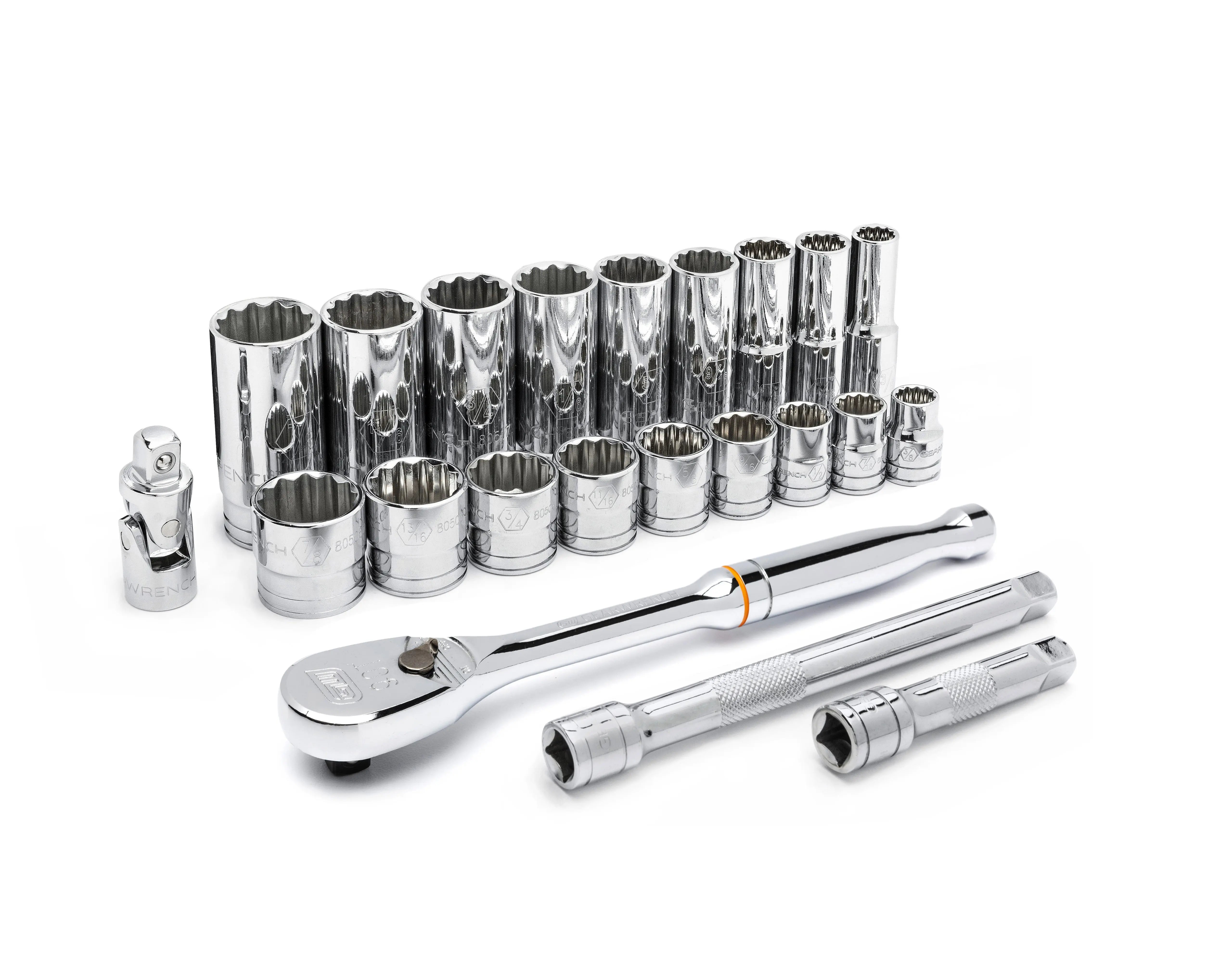 GEARWRENCH 22 Pc. 3/8" Drive 12 Point SAE Standard and Deep Mechanics Tool Set 80691 GEARWRENCH