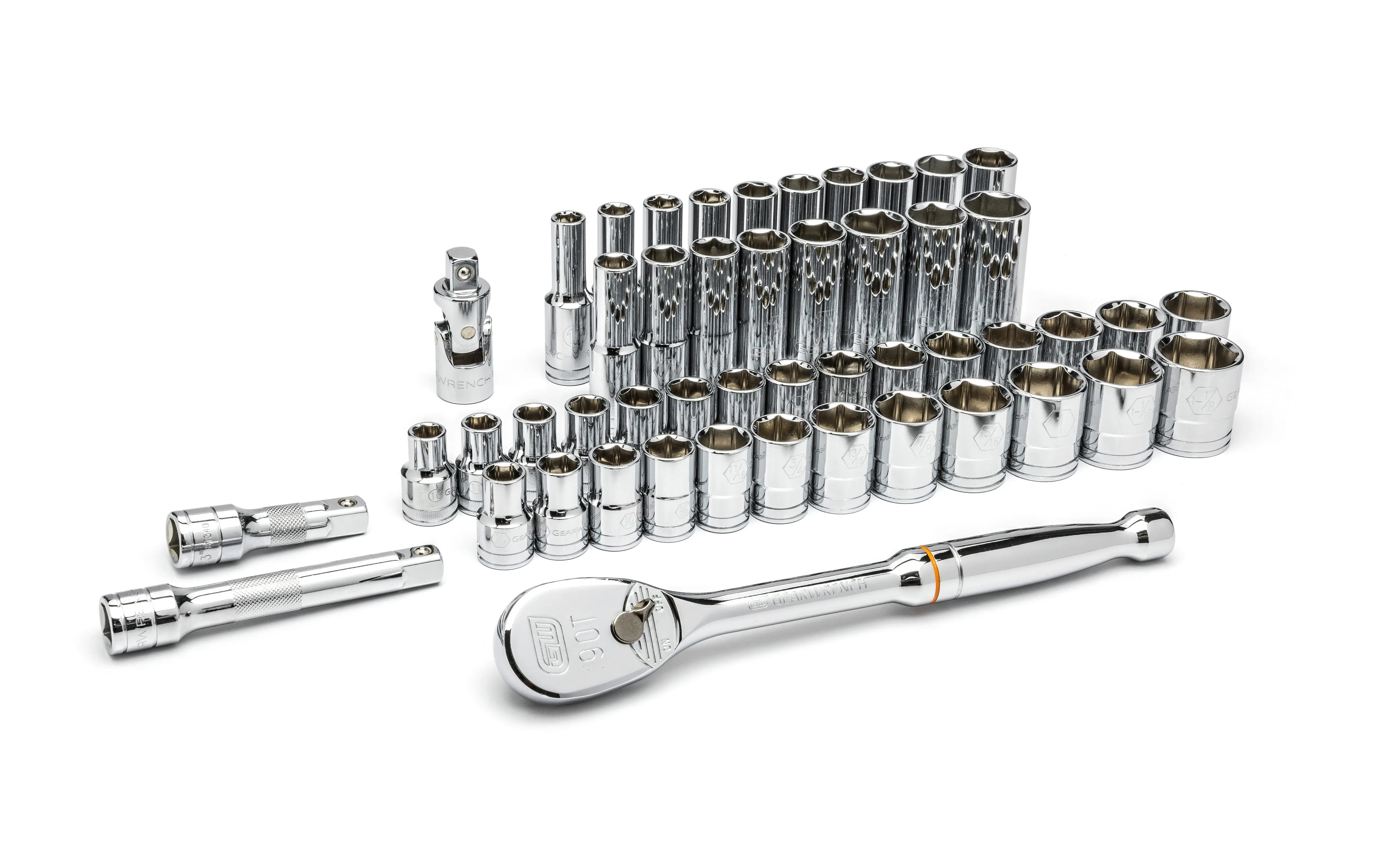 GEARWRENCH 49 Pc. 1/2" Drive 6 Point SAE/Metric Standard and Deep Mechanics Tool Set 80700D GEARWRENCH