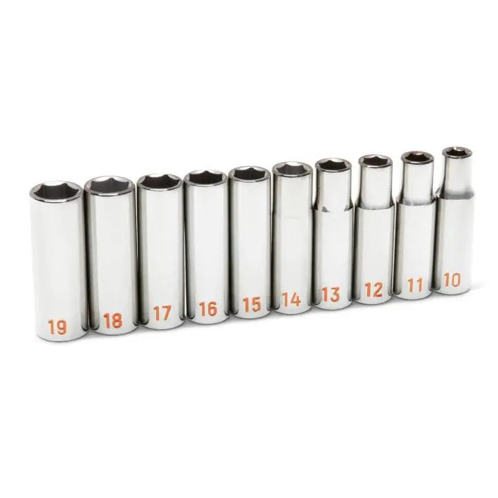 GEARWRENCH Set of 10 1/2 in Drive 6 Point Metric Hi-Viz Deep Socket - GW 80704H
