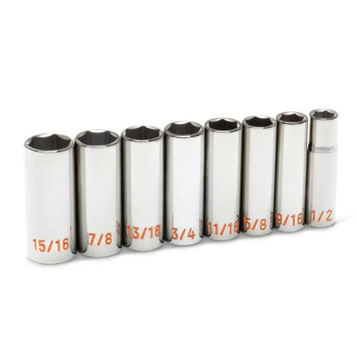 GEARWRENCH Set of 8 1/2 in Drive 6 Point SAE Hi-Viz Deep Socket - GW 80705H