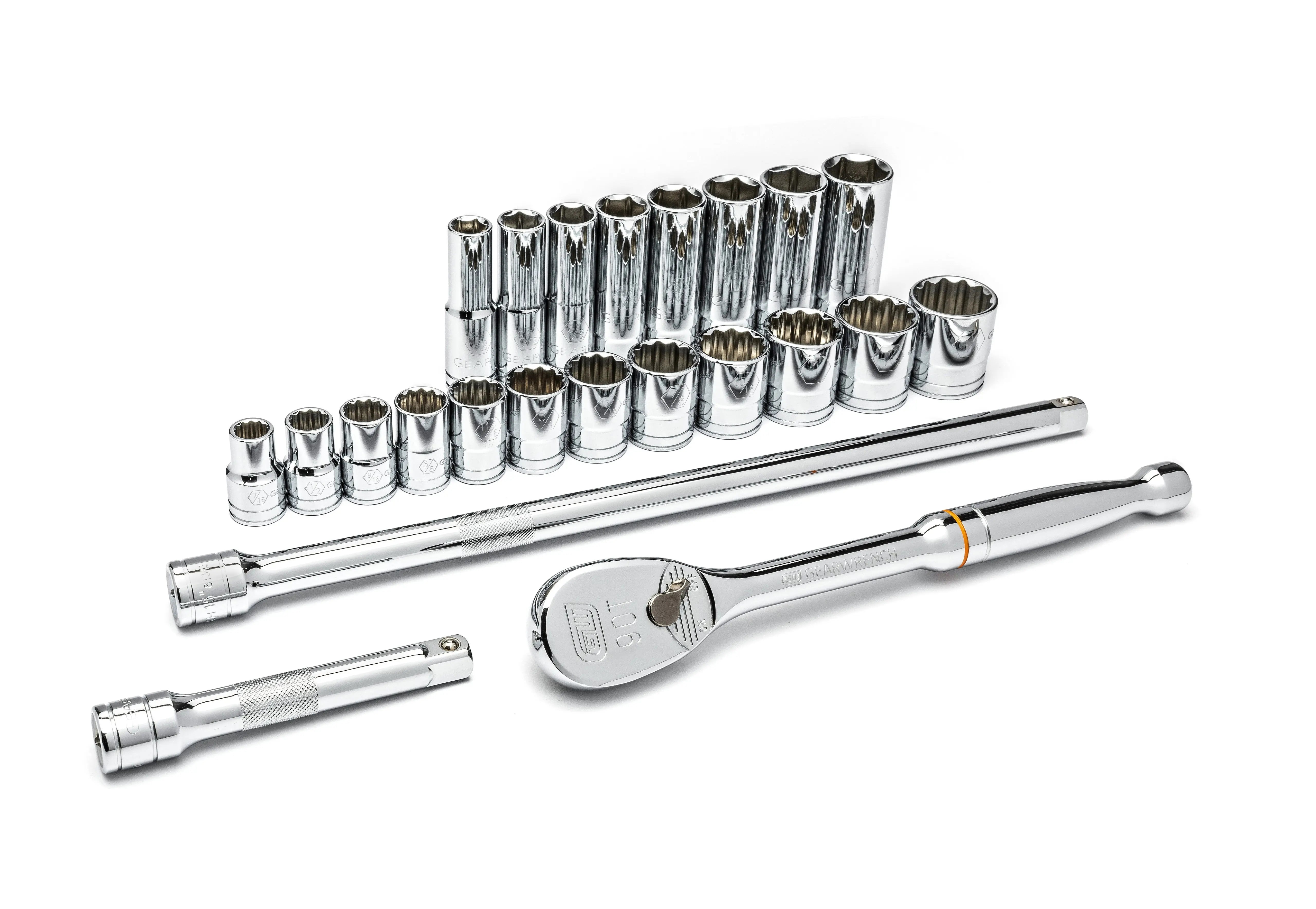 GEARWRENCH 23 Pc. 1/2" Drive 6 Point SAE Standard and Deep Mechanics Tool Set 80707 GEARWRENCH