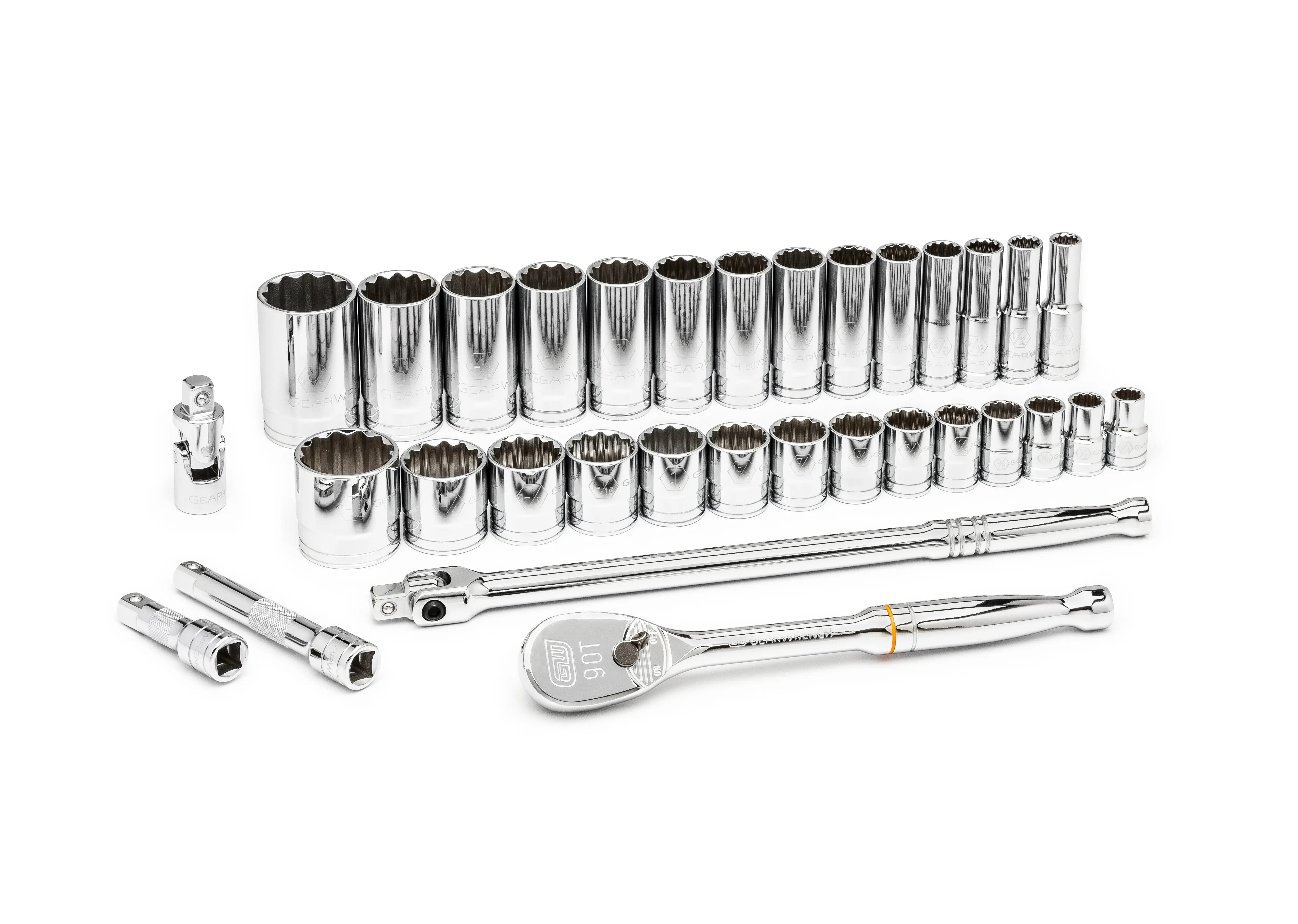 GEARWRENCH 33 Pc. 1/2" Drive 12 Point SAE Standard and Deep Mechanics Tool Set 80714D GEARWRENCH