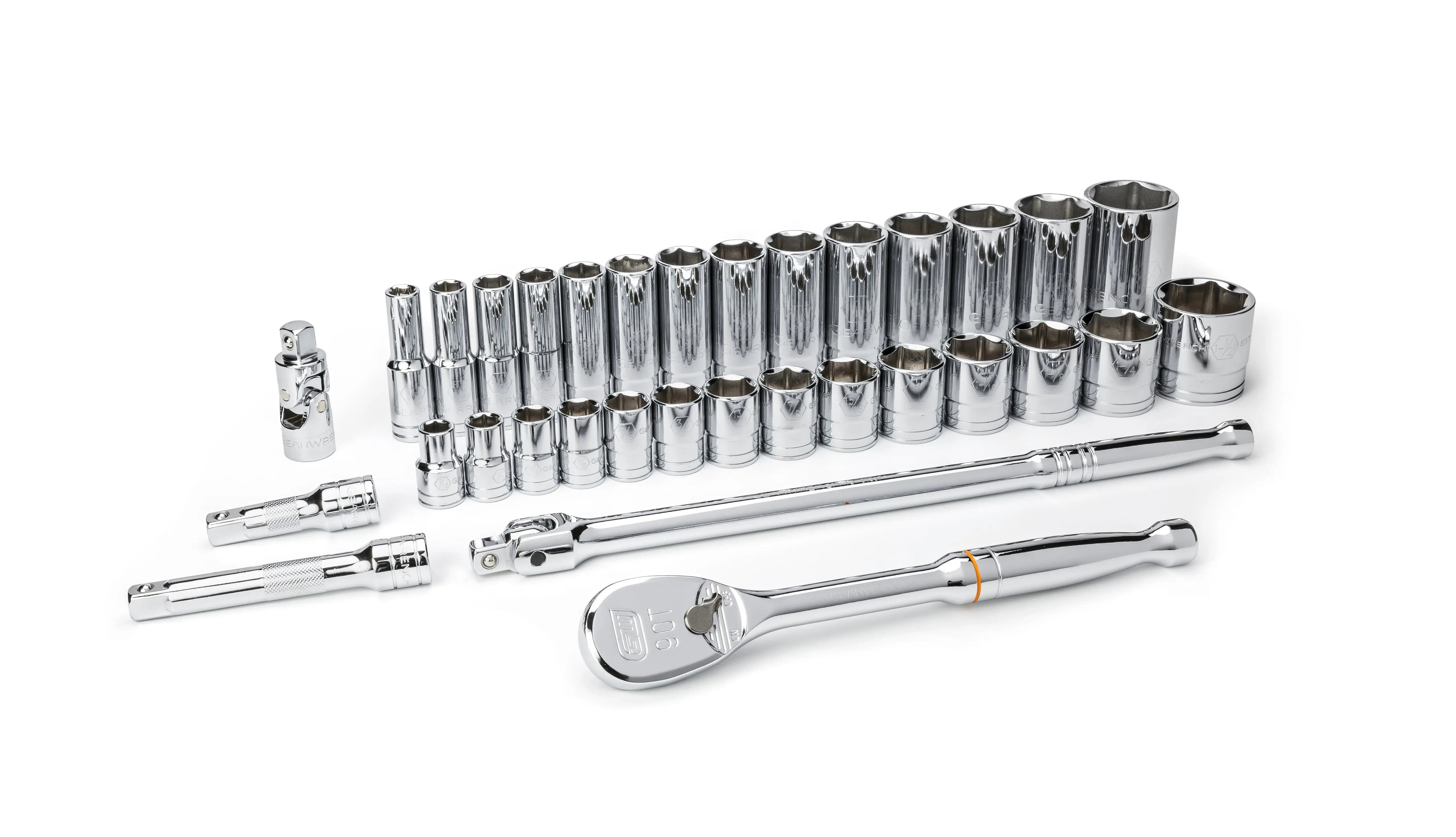 GEARWRENCH 33 Pc. 1/2" Drive 6 Point SAE Standard and Deep Mechanics Tool Set 80715 GEARWRENCH
