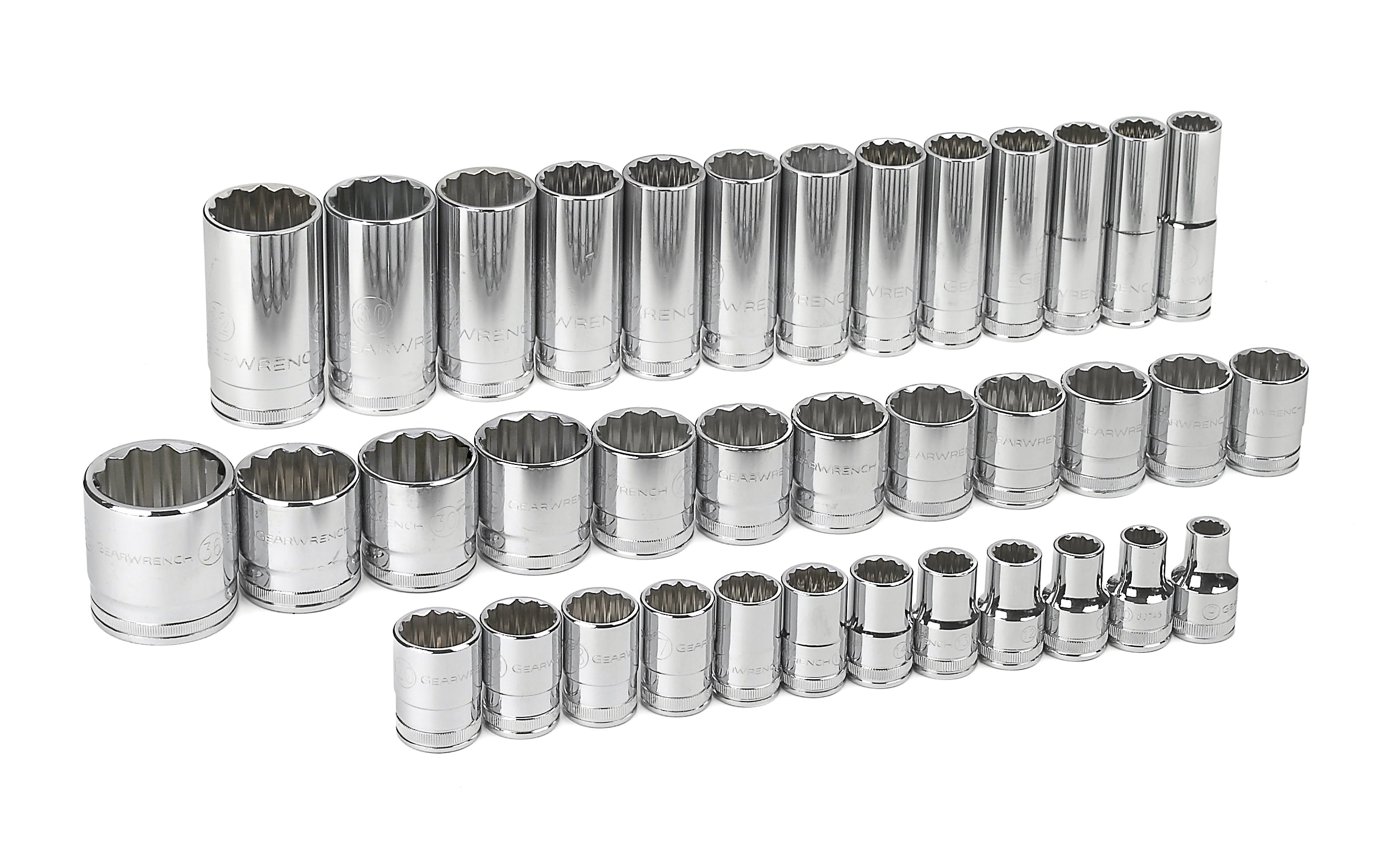 GEARWRENCH 37 Pc. 1/2" Drive 12 Point Metric Standard and Deep Socket Set 80730