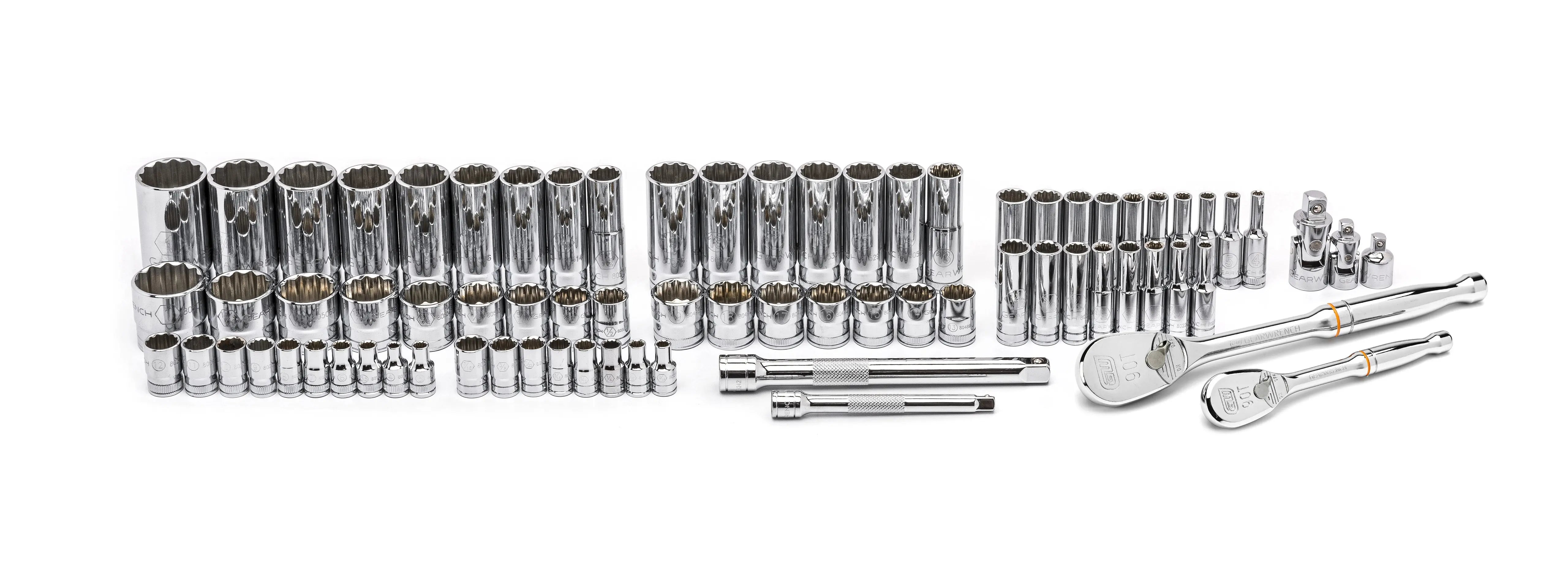 GEARWRENCH 76 Pc. 1/4", and 3/8" Drive 12 Point SAE/Metric Mechanics Tool Set 80948 Tool Set GEARWRENCH