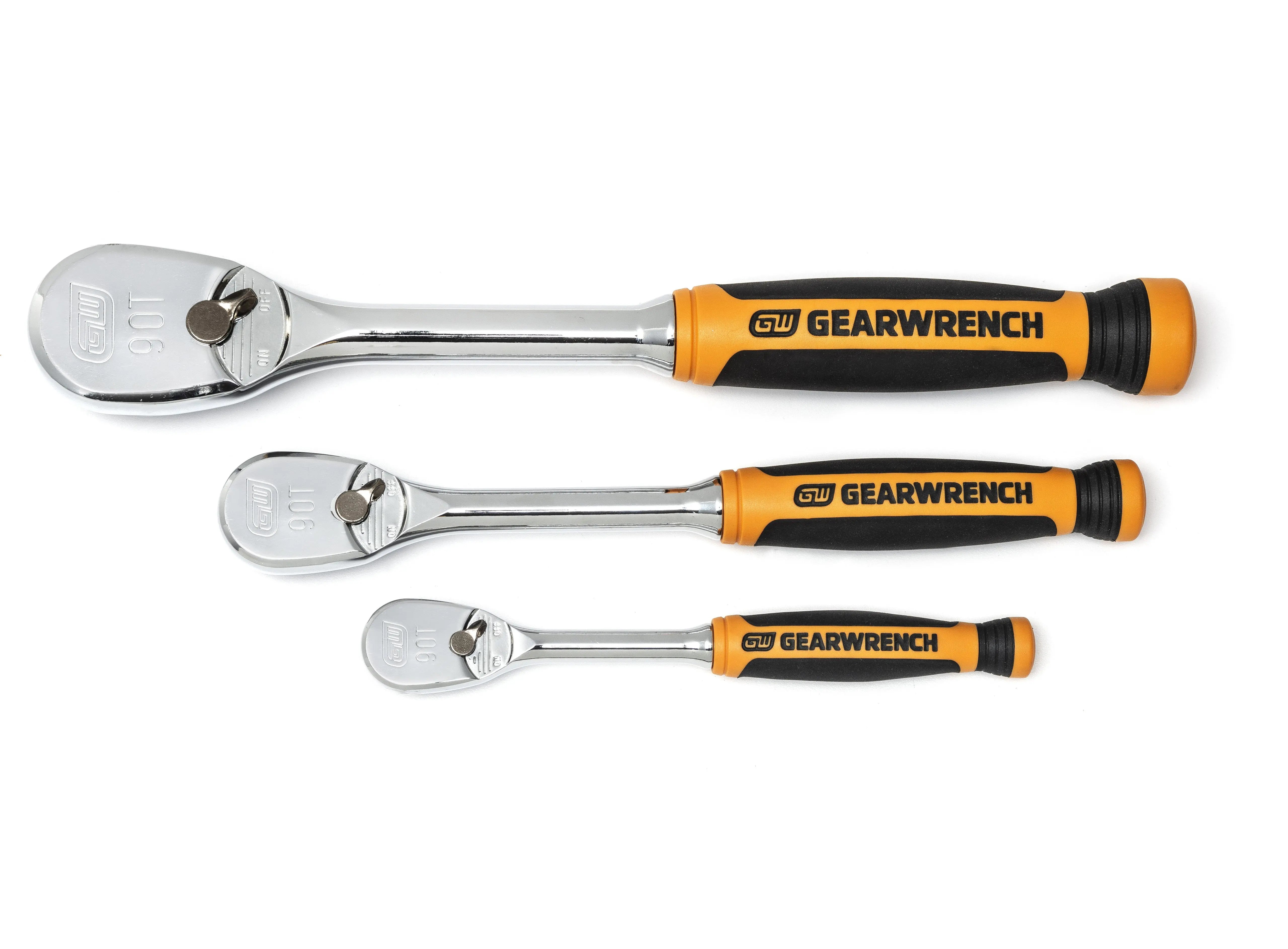 GEARWRENCH 3 Pc. 1/4", 3/8" and 1/2" 90-Tooth Dual Material Teardrop Ratchet Set 81207T Ratchet Set GEARWRENCH