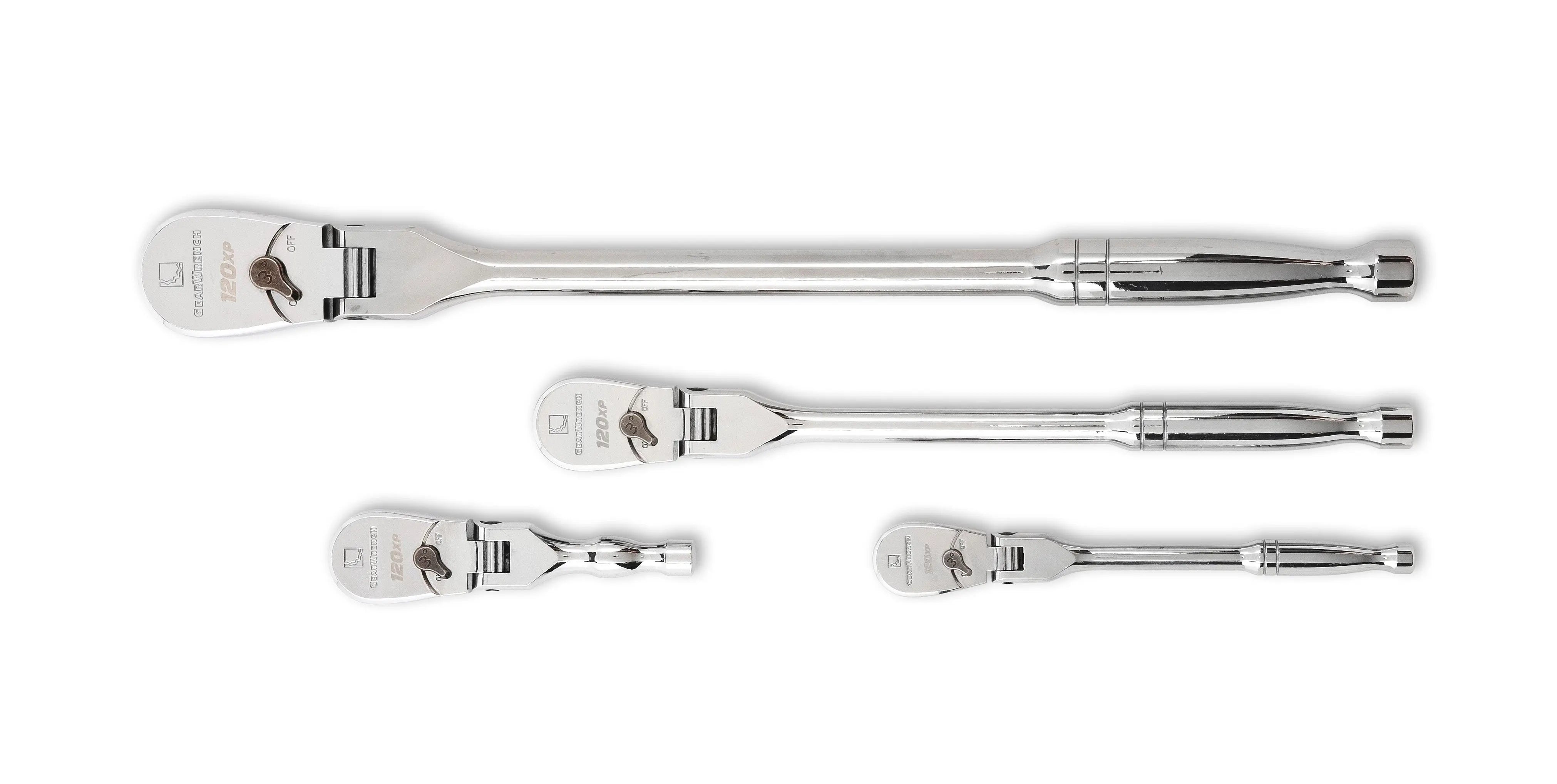 GEARWRENCH 4 Pc. 1/4", 3/8", and 1/2" Drive 120XP Full Polish Flex Handle Teardrop Ratchet Set 81230XP Ratchet Set GEARWRENCH