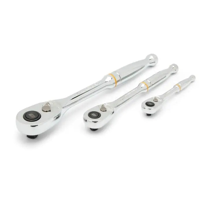 GEARWRENCH Set of 3 1/4 in, 3/8 in, 1/2 in Drive 90-Tooth Quick Release Teardrop Ratchets - GW 81310T Ratchet Set GEARWRENCH
