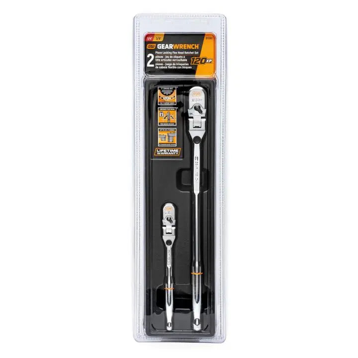 GEARWRENCH Set of 2 1/4 in, 3/8 in Drive 120XP Locking Flex Head Ratchets - GW 81380 Ratchet Set GEARWRENCH