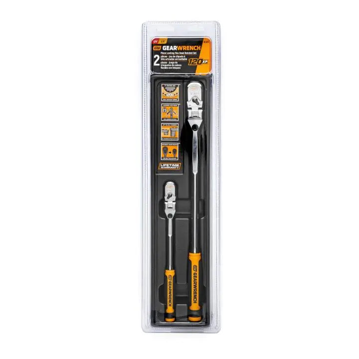 GEARWRENCH Set of 2 1/4 in, 3/8 in Drive 120XP Dual Material Handle Locking Flex Head Ratchets - GW 81381 Ratchet Set GEARWRENCH