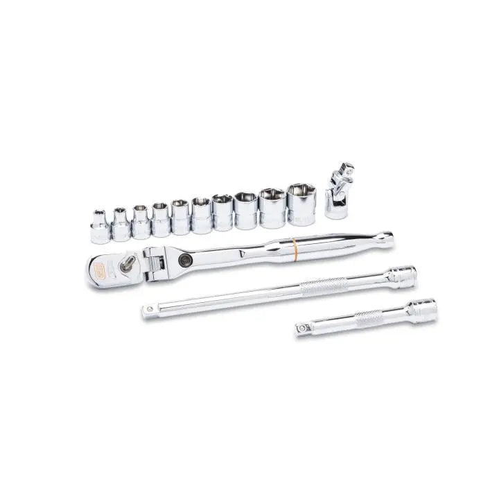 GEARWRENCH Set of 14 1/4 in Drive 120XP Locking Flex Head Ratchet and 6-Point SAE Stubby Socket Mechanics Tools - GW 81391 Mechanics Tool Set GEARWRENCH