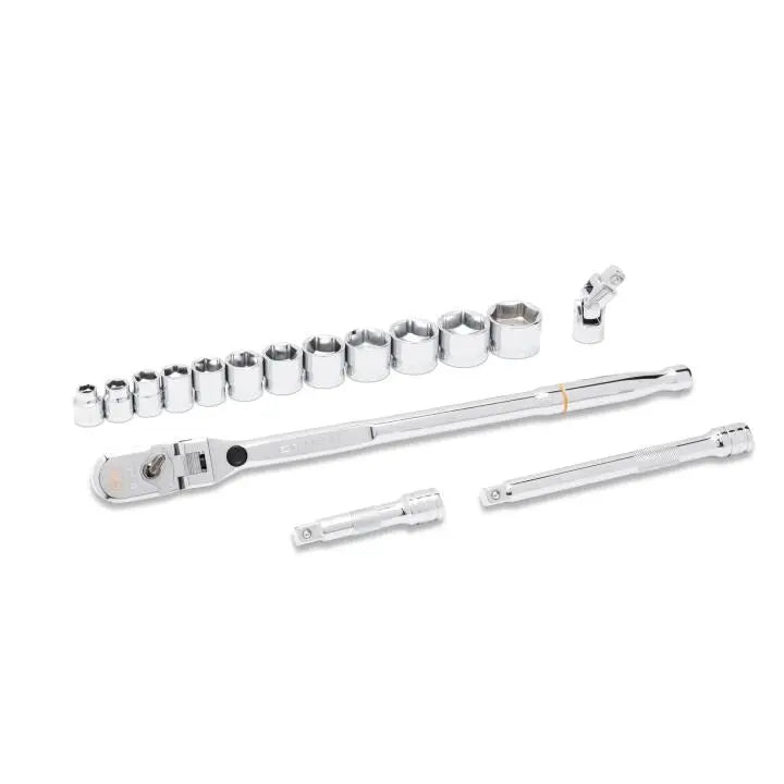 GEARWRENCH Set of 16 3/8 in Drive 120XP Locking Flex Head Ratchet and 6-Point SAE Stubby Socket Mechanics Tools - GW 81393 Mechanics Tool Set GEARWRENCH