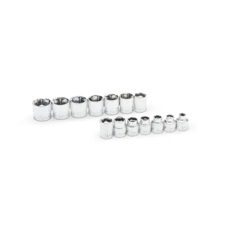 GEARWRENCH Set of 14 3/8 in Drive 6-Point Stubby Metric Sockets - GW 81396 Socket Set GEARWRENCH