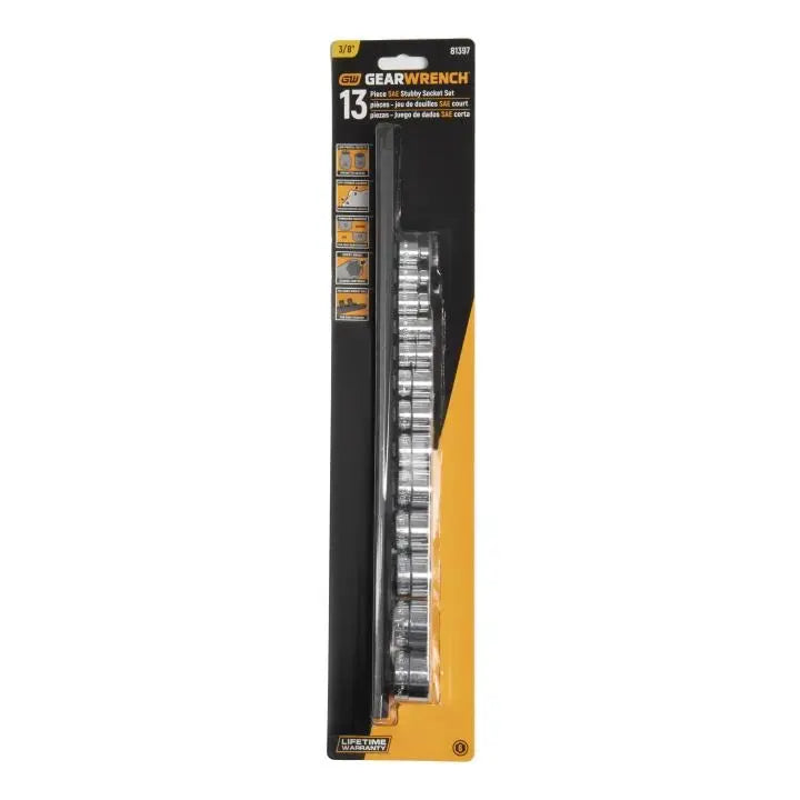 GEARWRENCH Set of 13 3/8 in Drive 6-Point Stubby SAE Sockets - GW 81397 Socket Set GEARWRENCH