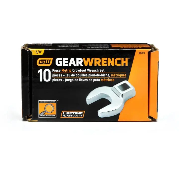 GEARWRENCH Set of 10 3/8 in Drive Metric Crowfoot Wrench - GW 81909 GEARWRENCH