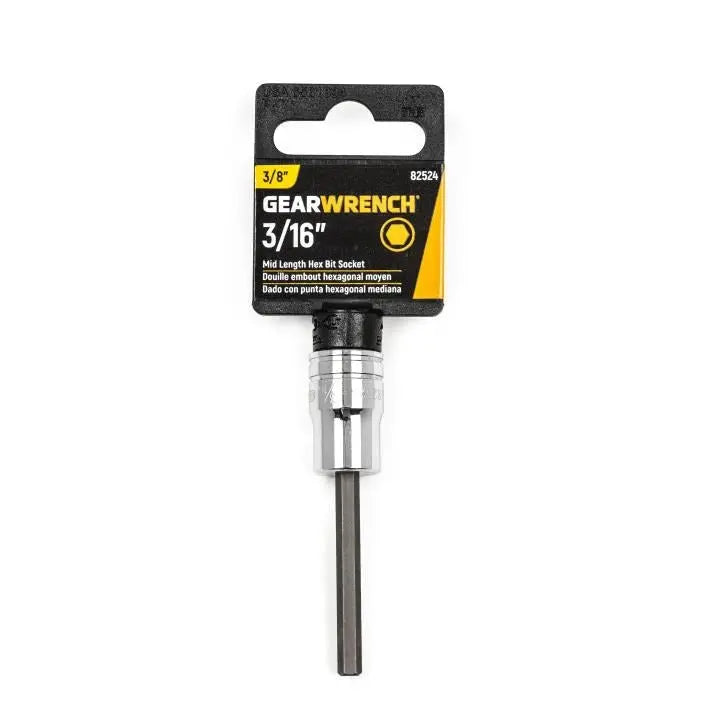 GEARWRENCH 3/8 in Drive Mid Length Hexagon SAE Bit Socket, 3/16 in - GW 82524 GEARWRENCH