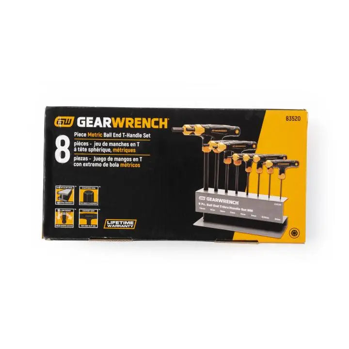 GEARWRENCH Set of 8 Metric T-Handle Ball End Hexagon Keys - GW 83520 Hexagon Key Set GEARWRENCH