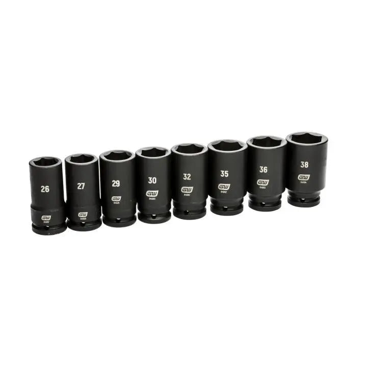GEARWRENCH Set of 8 3/4 in Drive 6-Point Deep Metric Impact Sockets - GW 84032 Socket Set GEARWRENCH