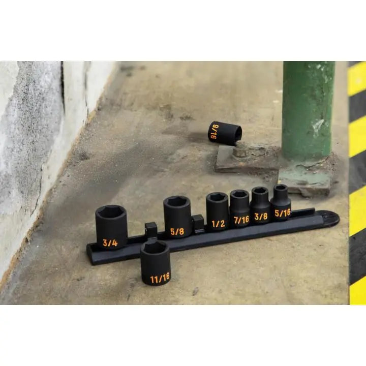 GEARWRENCH Set of 8 3/8 in Drive 6 Point SAE Hi-Viz Impact Socket - GW 84910H